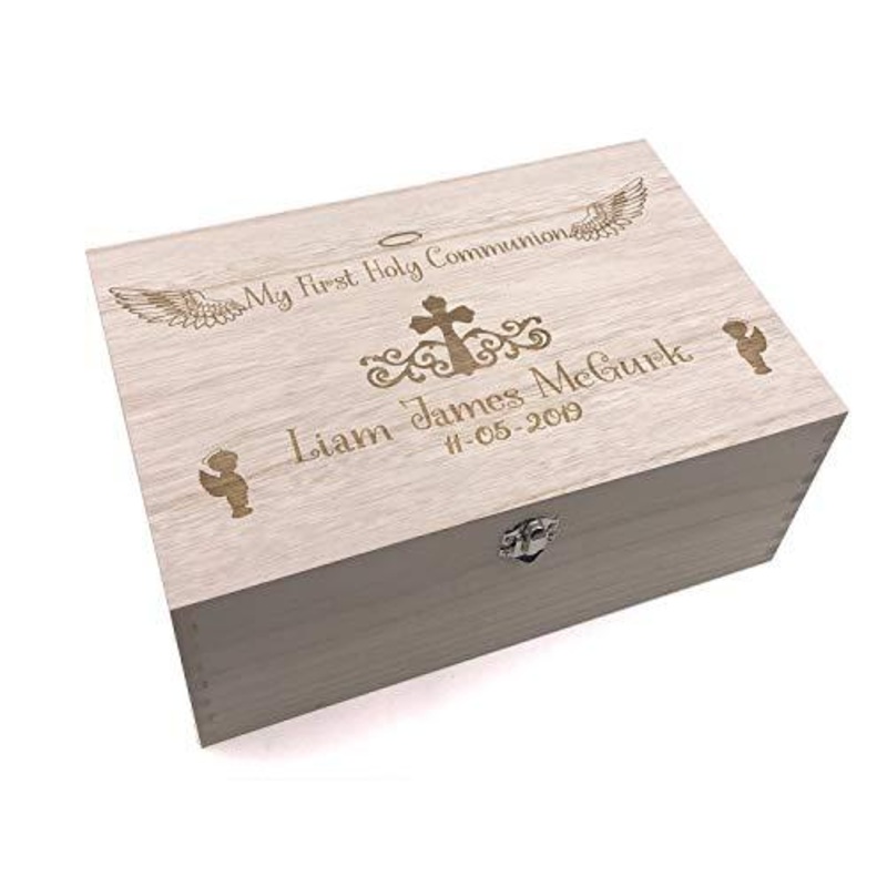Raised Words Communion Gift Boy’s Personalised Large wooden Keepsake Box Gift