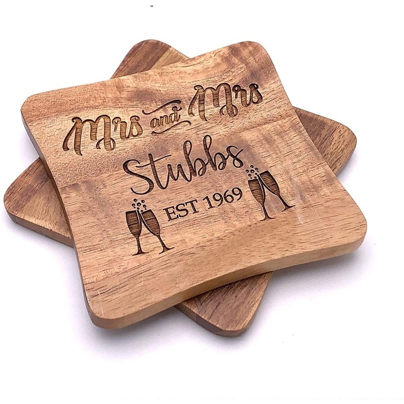 Set Of Two Personalised Lesbian Same Sex Wedding Gift Coasters