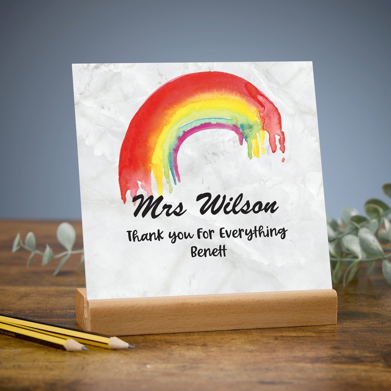 Teacher Thank You Gift Table Sign Plaque With Rainbow