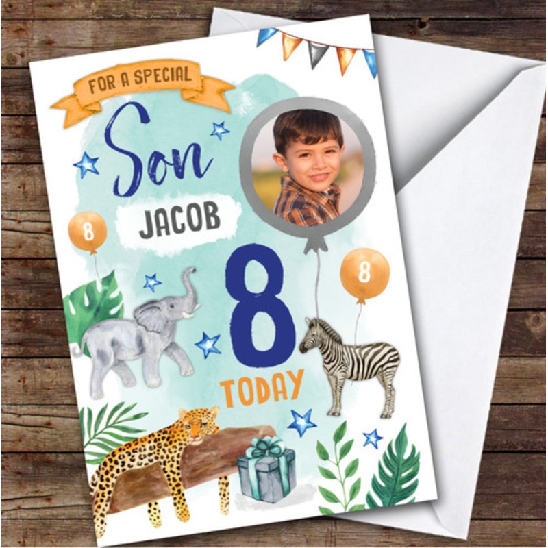 Animal Jungle Wild Photo Son 8th Boys Custom Personalised Birthday Card – The Card Zoo