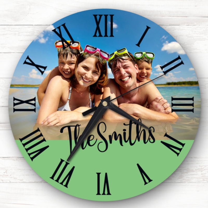 Any Family Photo Green Semicircle Bottom Personalised Gift Personalised Clock – The Card Zoo