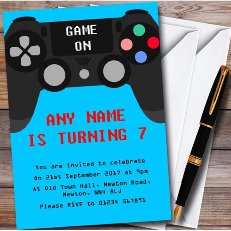 Blue Game On Video Gaming Personalised Children’s Birthday Party Invitations – The Card Zoo