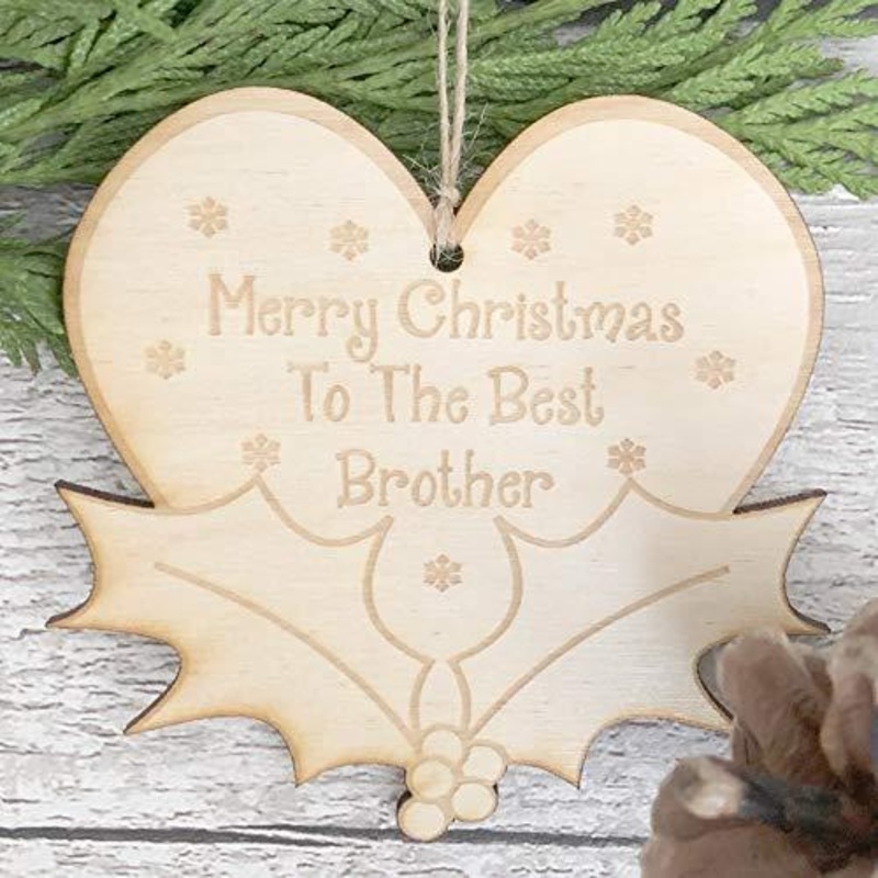 Brother Christmas Novelty Heart And Holly Wooden Plaque Gift