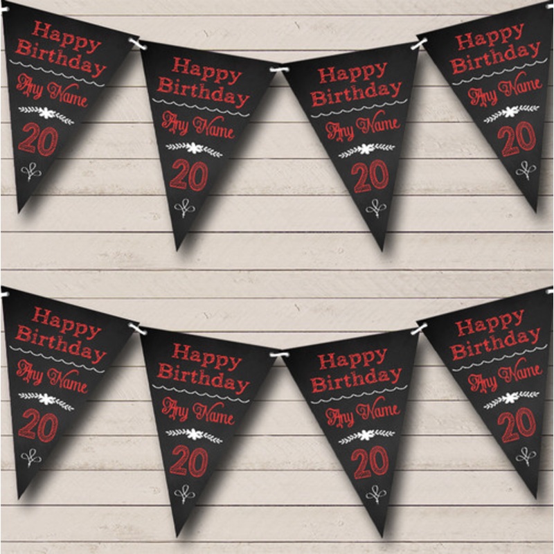 Chalkboard Look Black White and Red Personalised Birthday Party Bunting – The Card Zoo