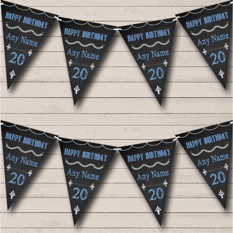 Chalkboard Style Black White and Baby Blue Personalised Birthday Party Bunting – The Card Zoo