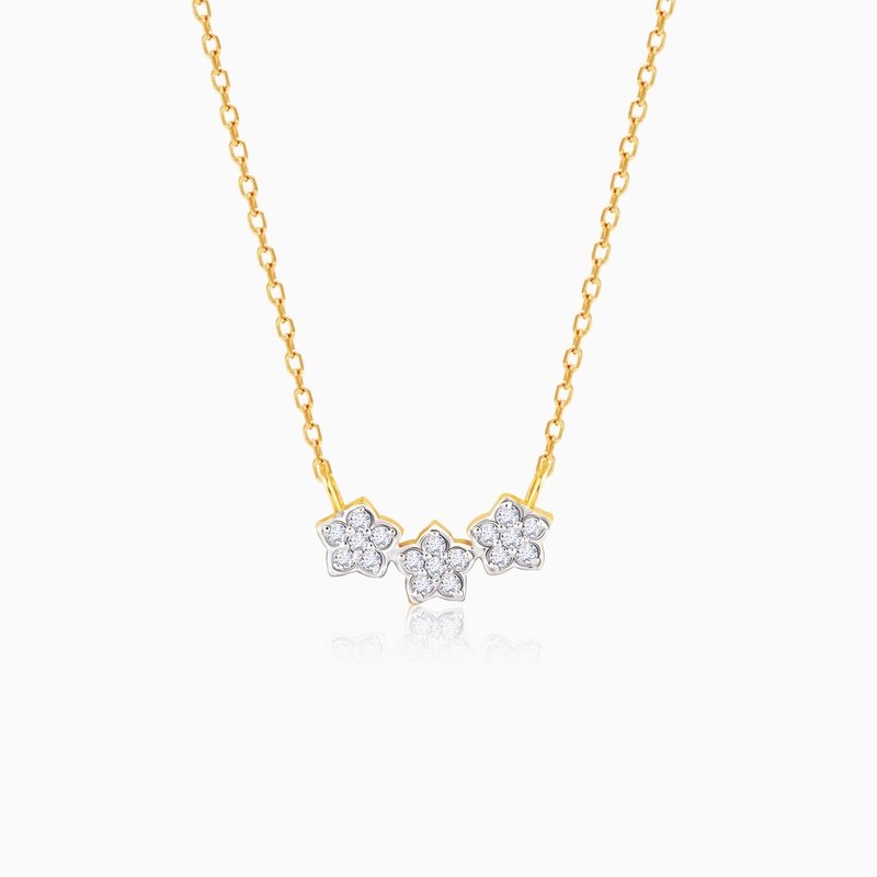 Gold Triple Flower Diamond Necklace