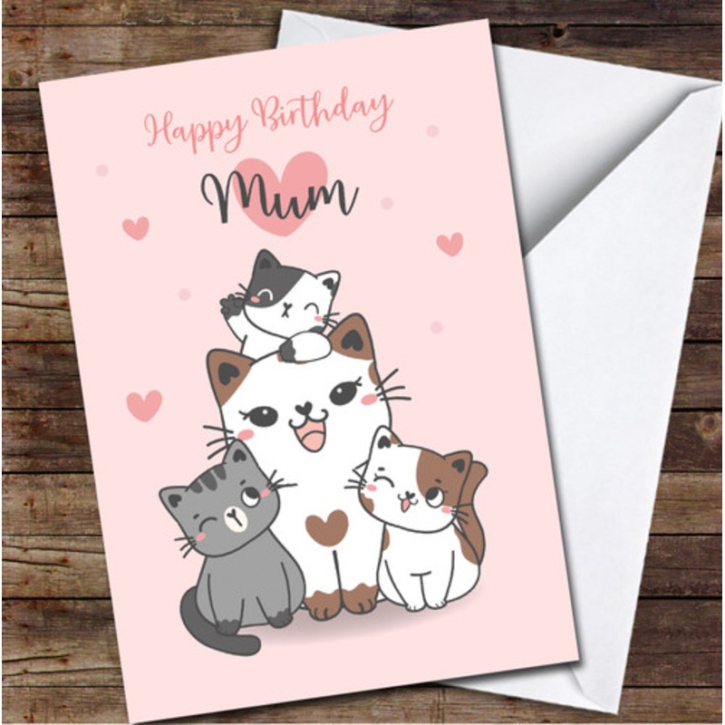 Mum Cats Family Cute Cat Lover Illustration Hearts Personalised Birthday Card – The Card Zoo