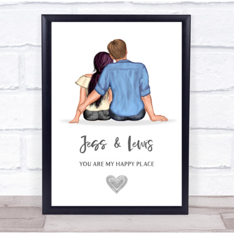 My Happy Place White Romantic Gift For Him or Her Personalised Couple Print – The Card Zoo