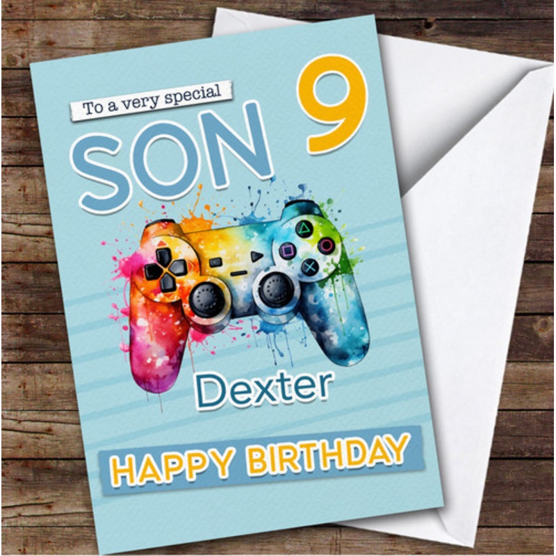 Son 9th Gamepad Splash Gamer Boys Custom Personalised Birthday Card – The Card Zoo