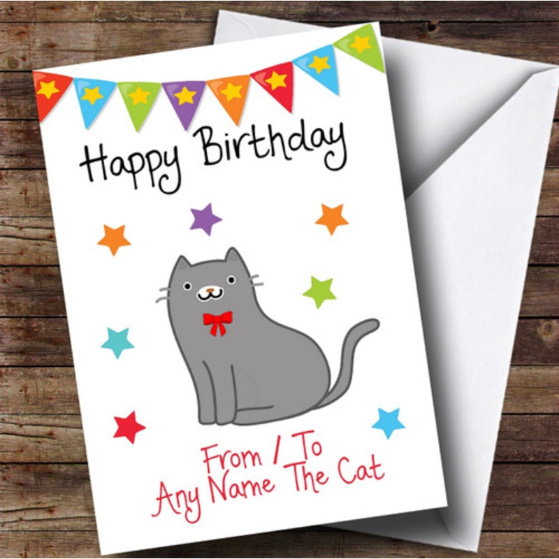 To From Pet Grey Cat Personalised Birthday Card – The Card Zoo
