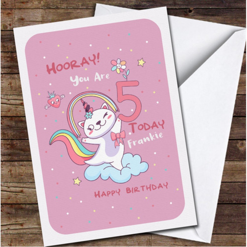 5th Girl Happy Unicorn Cat Any Age Personalised Birthday Card – The Card Zoo