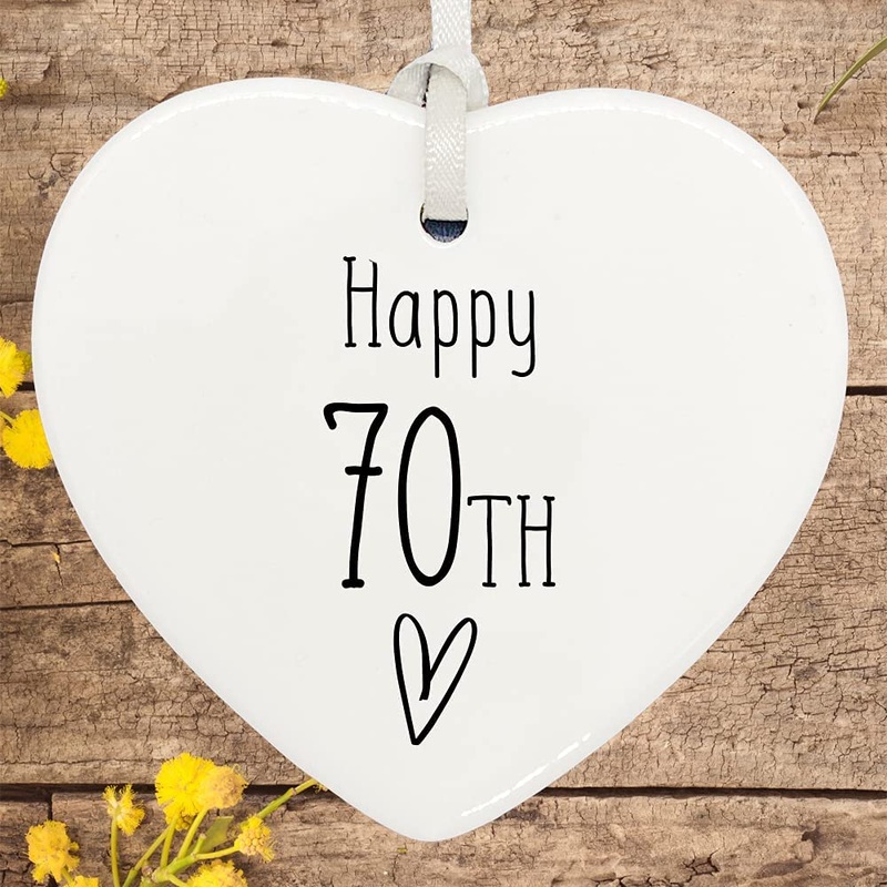 70th Birthday ornament, 70th keepsake, 70th ceramic heart gift
