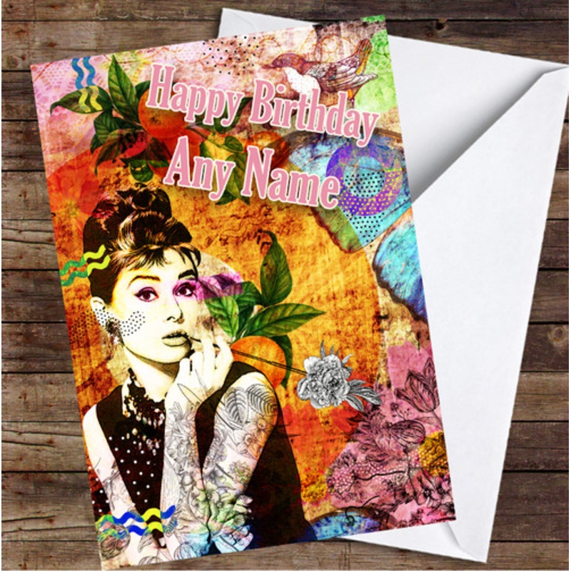 Audrey Hepburn Iconic Tropical Floral Personalised Birthday Card – The Card Zoo