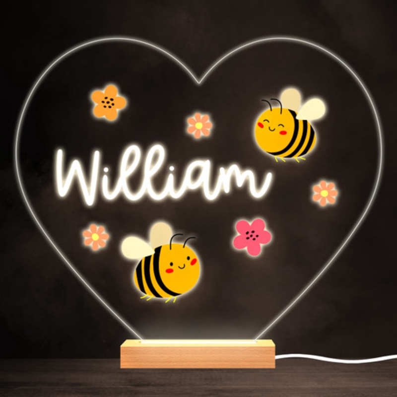 Cute Bumble Bees Colourful Heart Personalised Gift LED Lamp Night Light – The Card Zoo