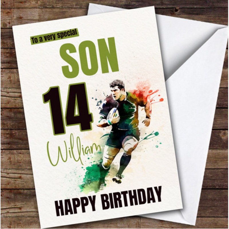 14th Son Splash Rugby Player Teenager Boys Custom Personalised Birthday Card – The Card Zoo