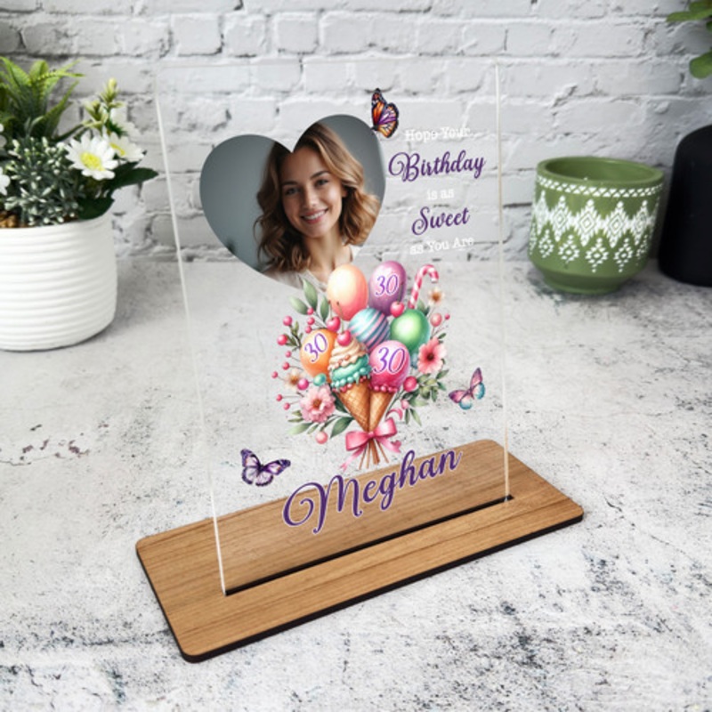 30th Birthday Gift Floral Ice-Cream Balloon Heart Photo Personalised Gift Plaque – The Card Zoo