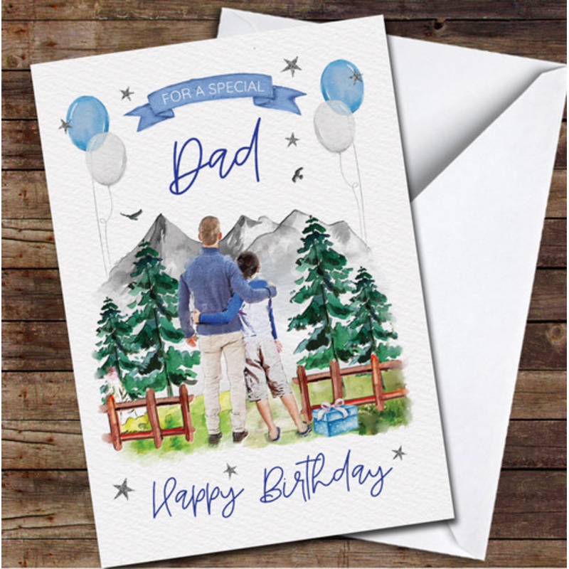 Dad Hug Son Child Blue Nature Love Dad Painted Personalised Birthday Card – The Card Zoo
