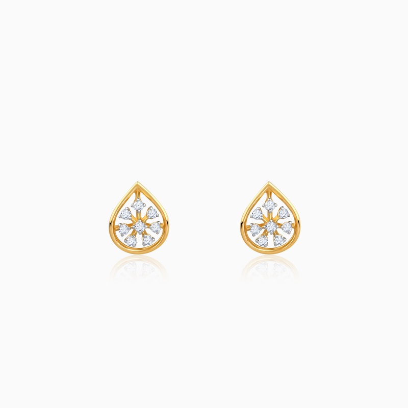 Gold Glamorous Drop Diamond Studs