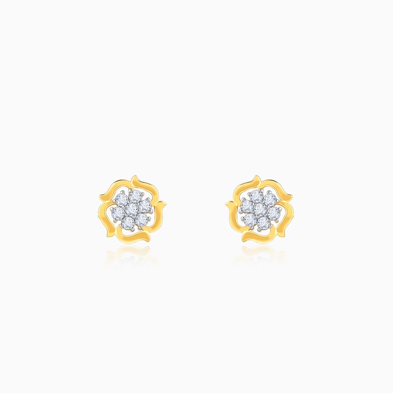 Gold Wavy Flower Diamond Earrings
