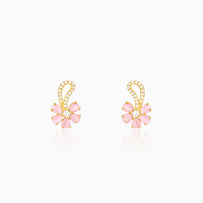 Golden Pink Floral Damsel Earrings