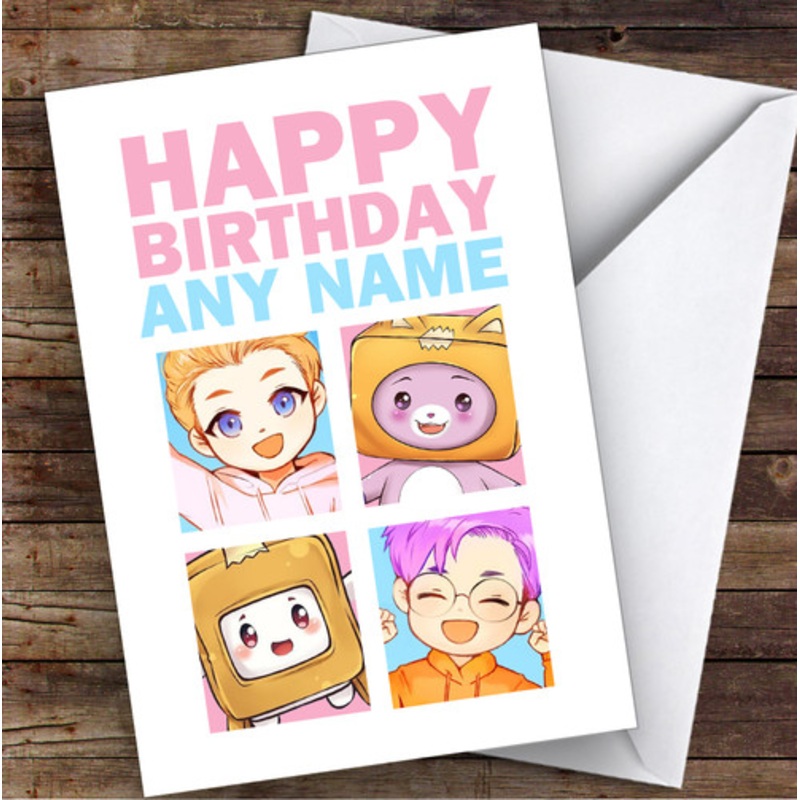 Lankybox Justin Adam Boxy and Foxy Children’s Kids Personalised Birthday Card – The Card Zoo