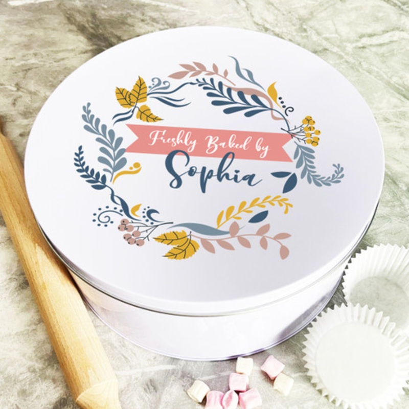 Personalised Round Freshly Baked By Biscuit Baking Treats Sweets Cake Tin – The Card Zoo