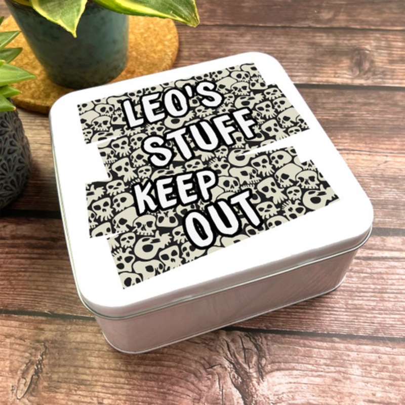 Square Boys Bits and Bobs Skull Keep Out Personalised Kids Storage Tin – The Card Zoo