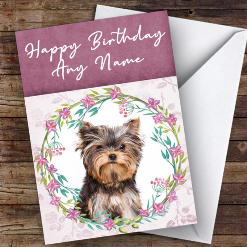 Yorkshire Terrier Dog Pink Floral Animal Personalised Birthday Card – The Card Zoo