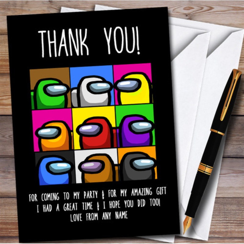 Among Us Colour Pop Art Children’s Personalised Birthday Party Thank You Cards – The Card Zoo