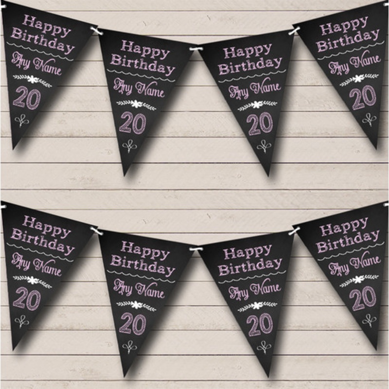 Chalkboard Look Black White and Baby Pink Personalised Birthday Party Bunting – The Card Zoo