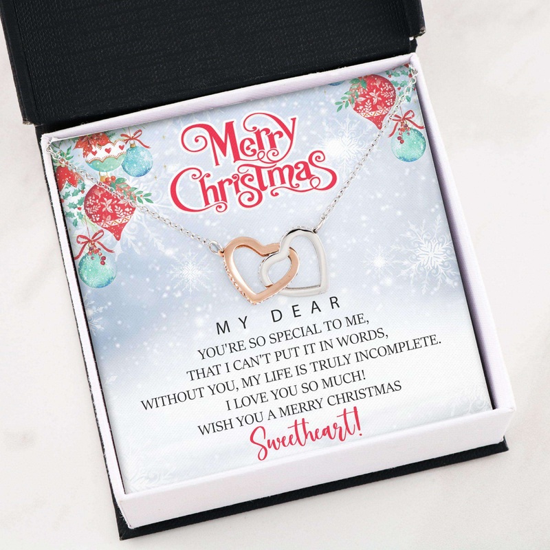 Christmas Necklace, Interlocking Hearts  Merry Christmas To My Dear Necklace