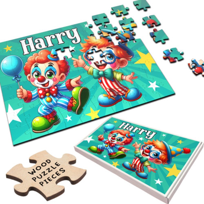 Funny Clowns Circus Gift For Kids Children Personalised Wooden Jigsaw Puzzle – The Card Zoo