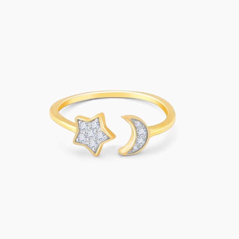 Gold Moon & Star Diamond Ring