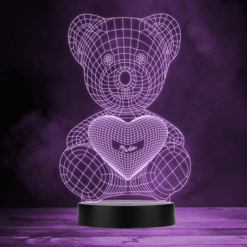 Teddy Bear with Love heart Personalised Gift Colour Change LED Lamp Night Light – The Card Zoo