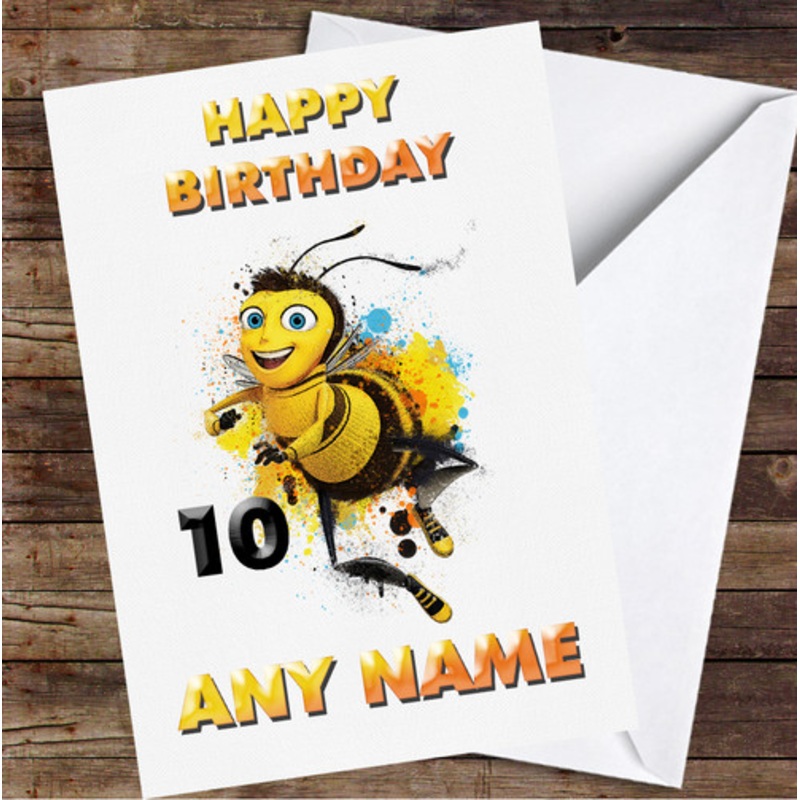 Bee Movie Watercolour Splatter Any Age Personalised Birthday Card – The Card Zoo