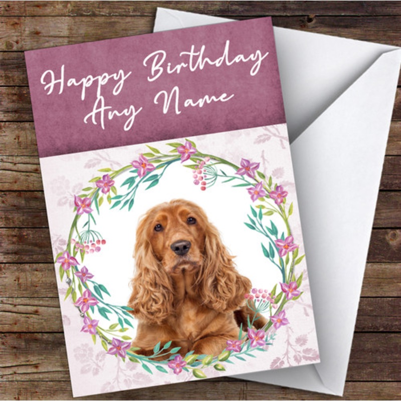 Cocker Spaniel Dog Pink Floral Animal Personalised Birthday Card – The Card Zoo