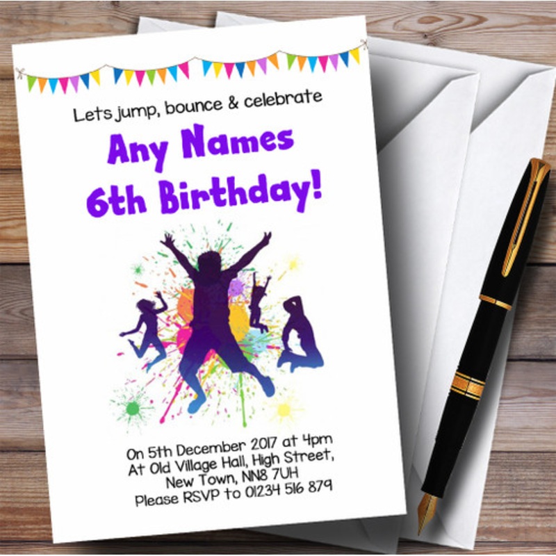 Colour Splash Trampoline Children’s Birthday Party Invitations – The Card Zoo