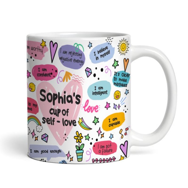 Colourful Doodle A Cup Of Self Love Positive Affirmations Gift Personalised Mug – The Card Zoo