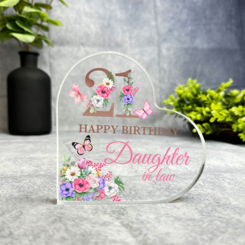 Daughter-In-Law 21st Pink Purple Birthday Present Heart Plaque Keepsake Gift – The Card Zoo