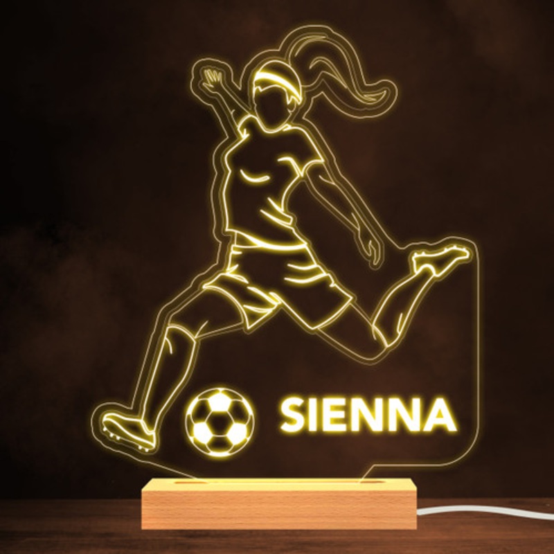 Football Female Player Kicking Ball Sports Fan Personalised Gift Night Light – The Card Zoo