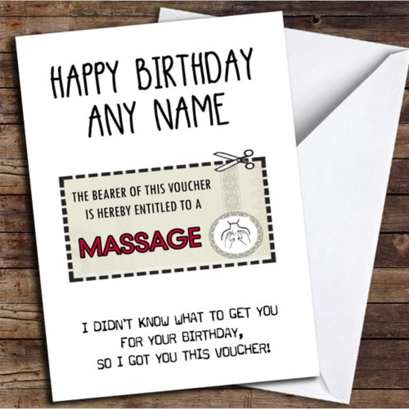 Funny Gift Voucher Massage Personalised Birthday Card – The Card Zoo