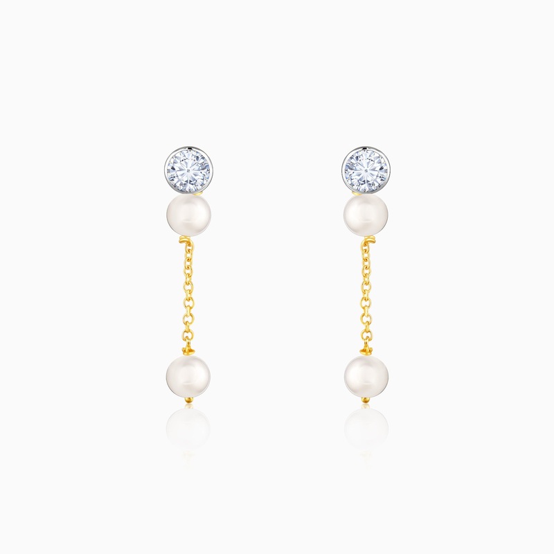 Gold Moonlit Pearls Diamond Earrings