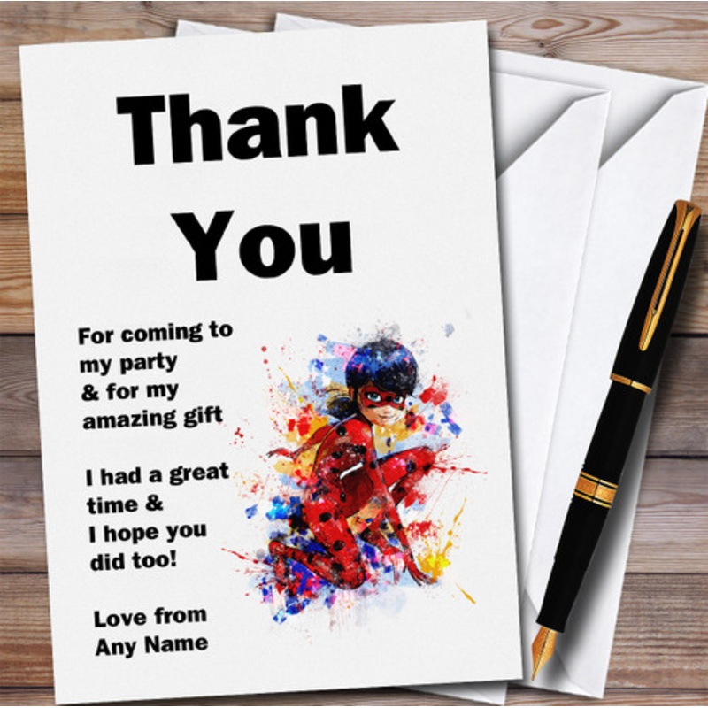 Miraculous Ladybug Watercolour Splatter Birthday Party Thank You Cards – The Card Zoo