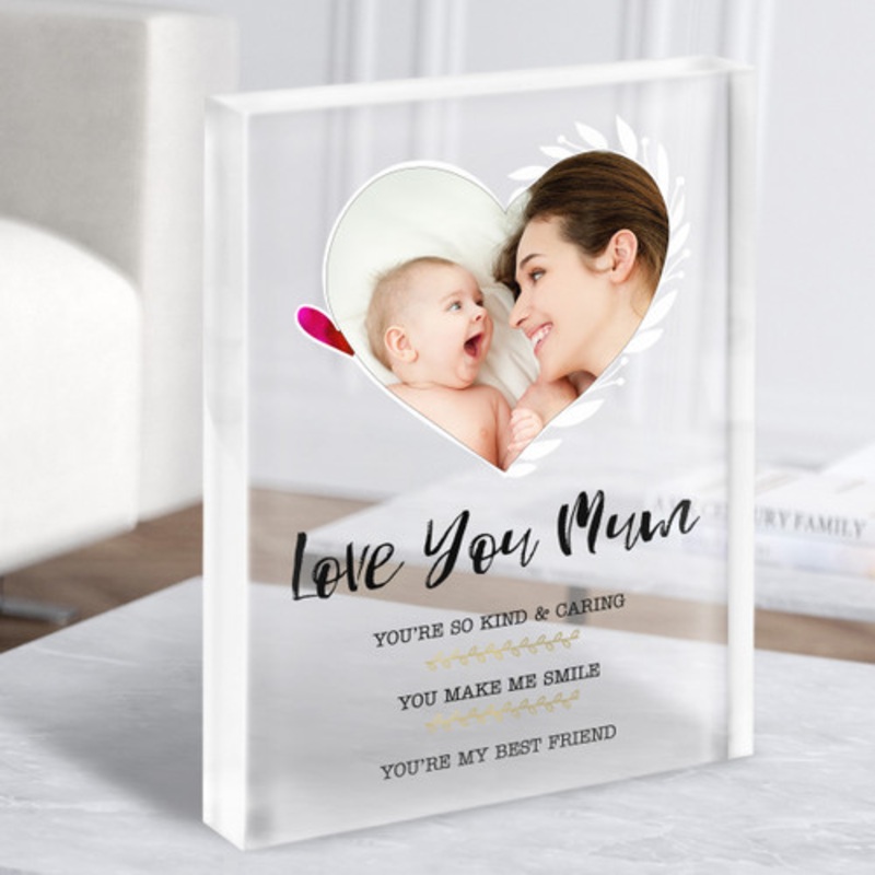 Photo Heart Mothers Day Personalised Acrylic Block – The Card Zoo