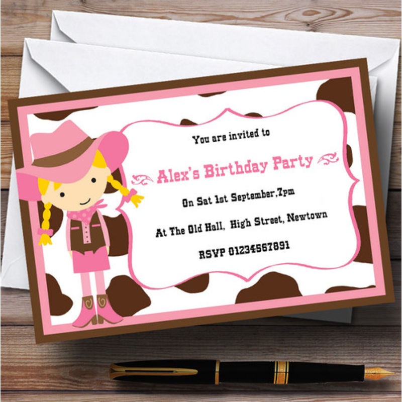 Pink Cowgirl And Cowboy Theme Personalised Birthday Party Invitations – The Card Zoo