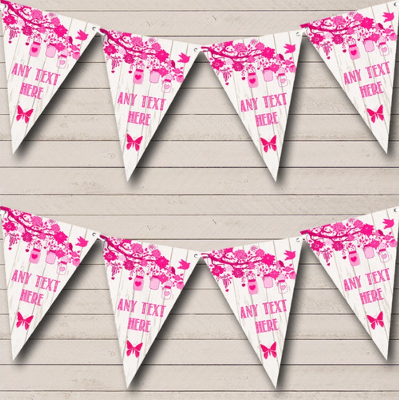 Shabby Chic Vintage Wood Hot Pink Personalised Birthday Party Bunting – The Card Zoo