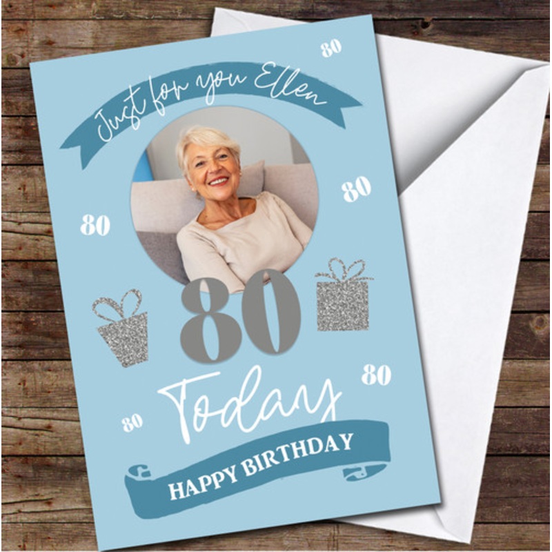 80 Today 80th Birthday Blue Female Gift Banner Photo Personalised Birthday Card – The Card Zoo