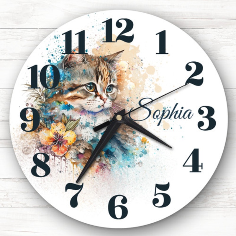 Colourful Splash Kitten Cat Girl’s Room Custom Gift Personalised Clock – The Card Zoo