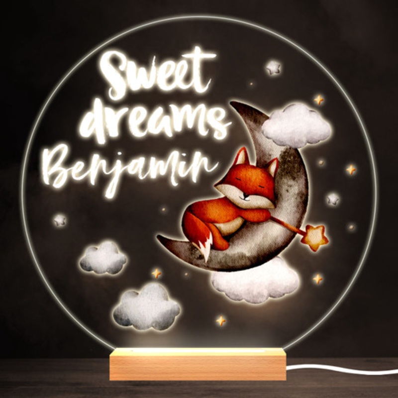Cute Sleeping Fox Colourful Round Personalised Gift LED Lamp Night Light – The Card Zoo