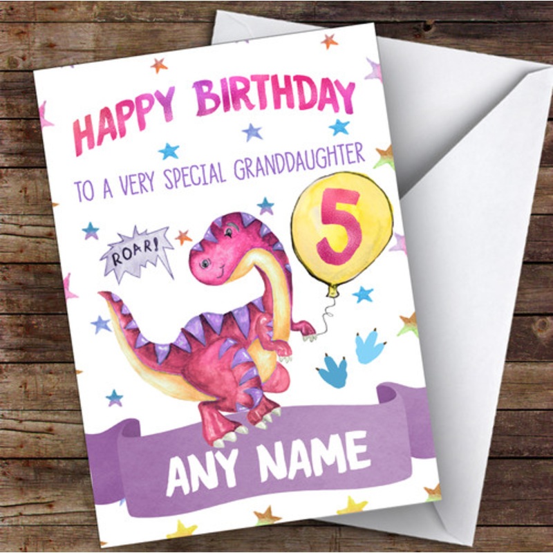 Personalised Girls Birthday Card Dinosaur 1st 2nd 3rd 4th 5th 6th Granddaughter – The Card Zoo